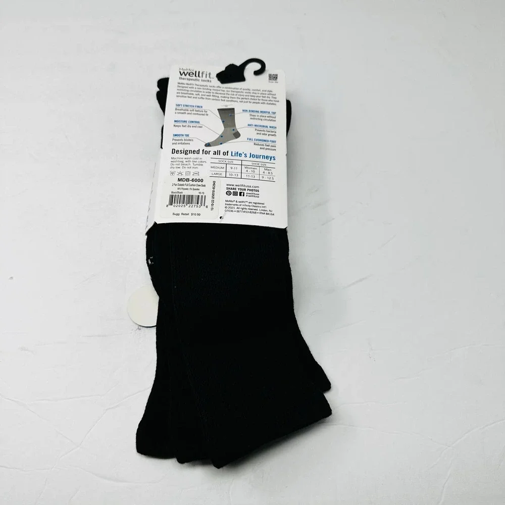 New MeMoi Unisex Therapeutic Large 2 Pair Full Cushioned Cushion Crew‎ Socks NWT
